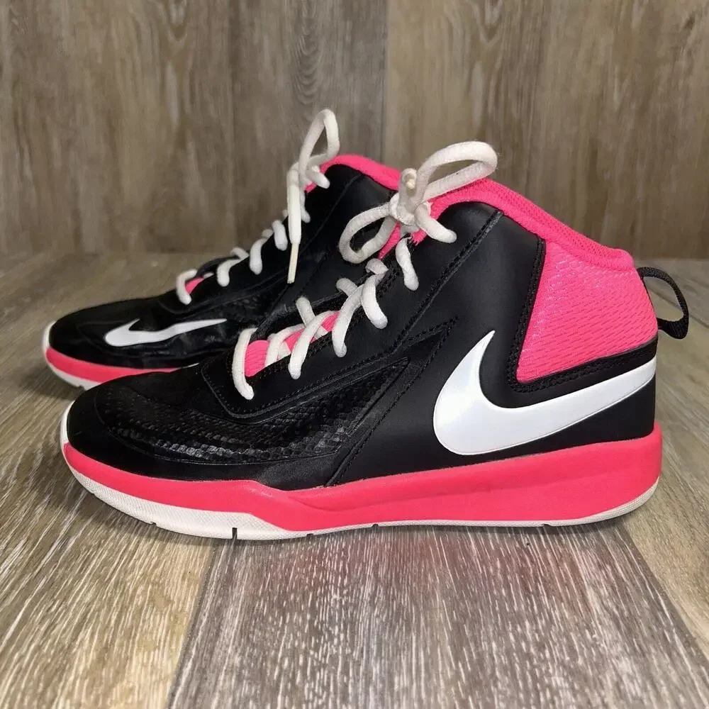 Nike Team Hustle D7 747999-008 Youth US Size 3Y Pink Black White Sneaker Shoes